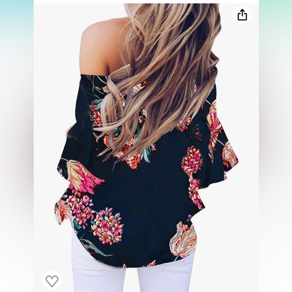 Luckymore Off the Shoulder Top 3/4 bell sleeve tie knot boho blouse size small - Picture 2 of 3